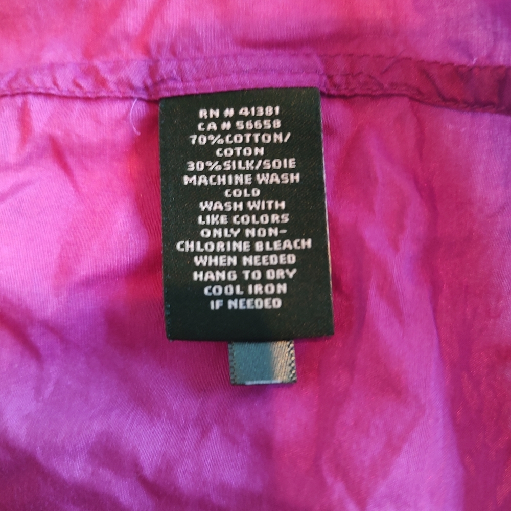 Lauren Ralph Lauren Magenta Pintuck Cotton Silk Blend Button Down Size 16 - Picture 9 of 9